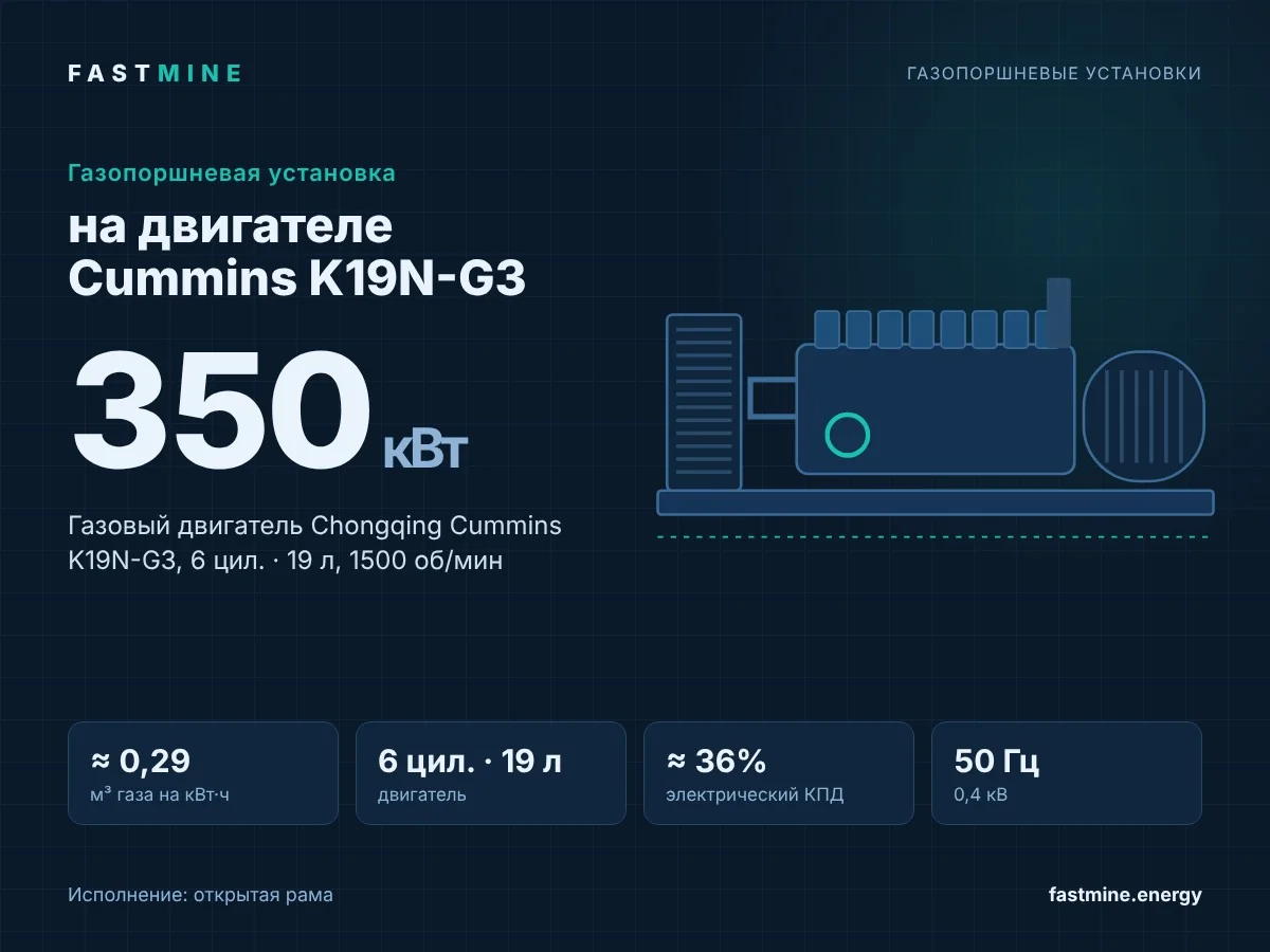 Газопоршневая установка 350 кВт на двигателе Cummins K19N-G3, открытое исполнение